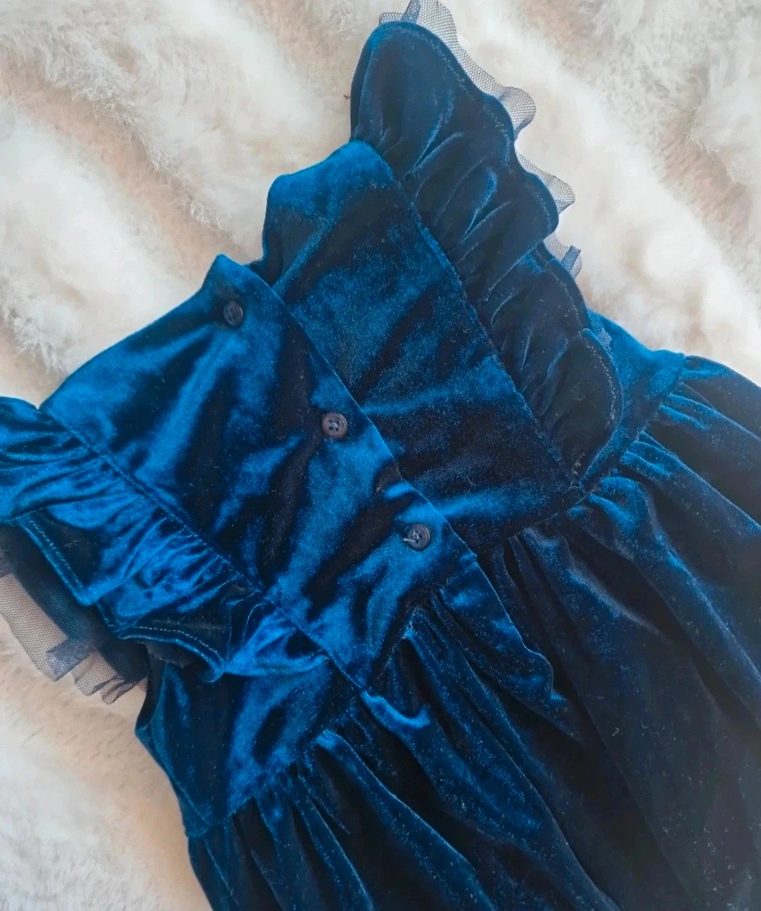 Vestido de bebé en terciopelo azul marino – 12 meses – Casi nuevo – photo 6